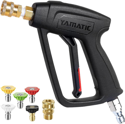 YAMATIC Short Pressure Washer Gun with Stainless Steel Swivel 3/8" Quick Connector, Power Washer Handle with Easy Pull Trigger Replacement for Ryobi, Simpson, Craftsman, DeWalt, 4000 PSI
