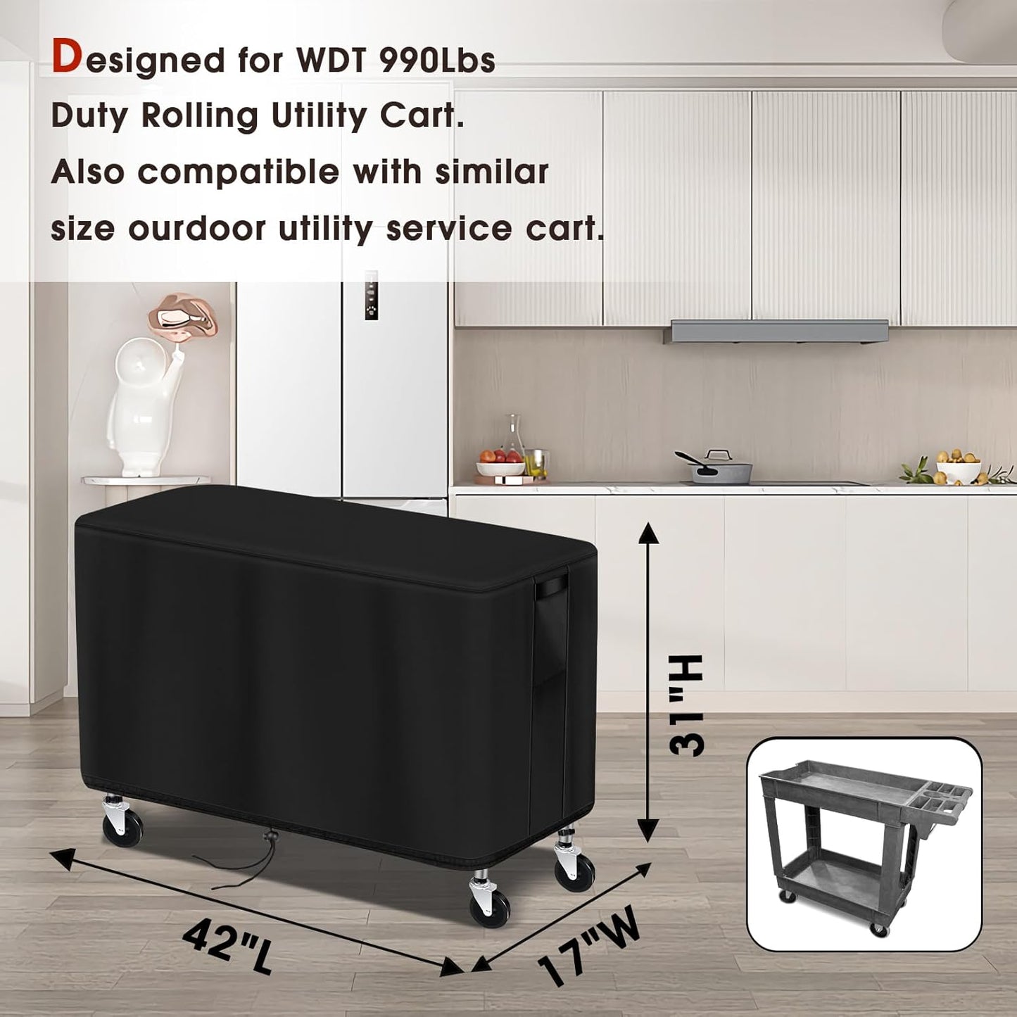 Prep Table Cover, Service Cart Cover for WEN 73009 500-Pound Service Utility Cart Waterproof Rolling Tool Carts Grill Table Covers - 42" L x 17" W x 31" H