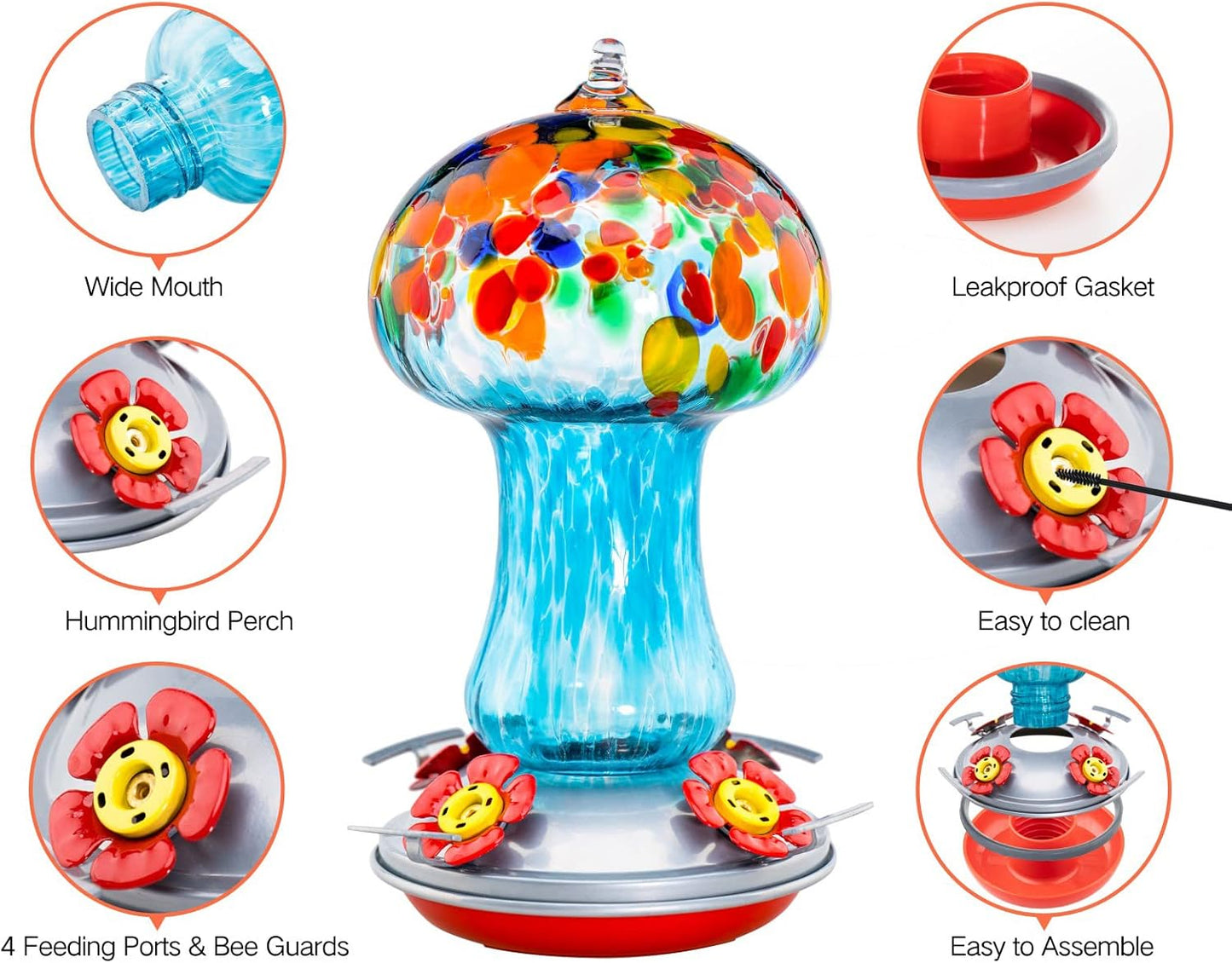 Muse Garden Gifts for Women Hummingbird Feeders for Outdoors Hanging Ant and Bee Proof, Blown Glass Hummingbird Feeder with Ant Moat, Christmas Gardening Gifts for Women Mom, 28OZ, Tropical Islands