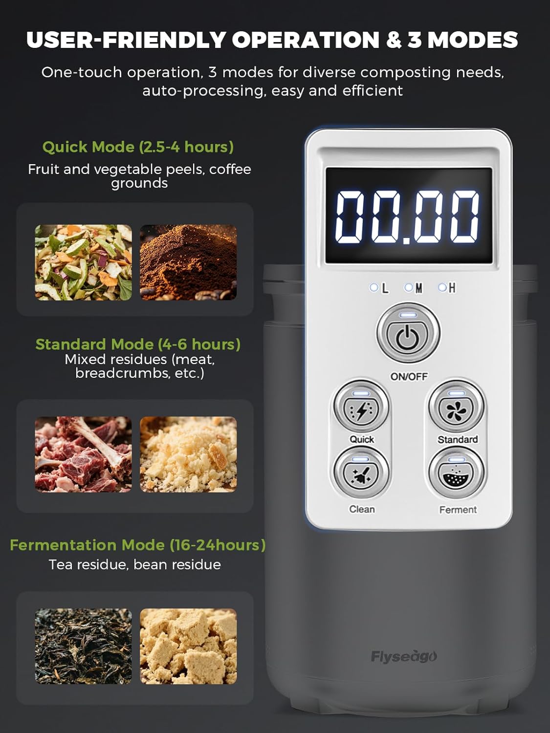 Electric Composter for Kitchen Smart Odorless Countertop Compost Bin Machine Quiet Larger 4.5L Indoor Food Cycler with Auto Cleaning, 3 Modes, 2 Carbon Packs, Turn Food Waste into Fertilizer