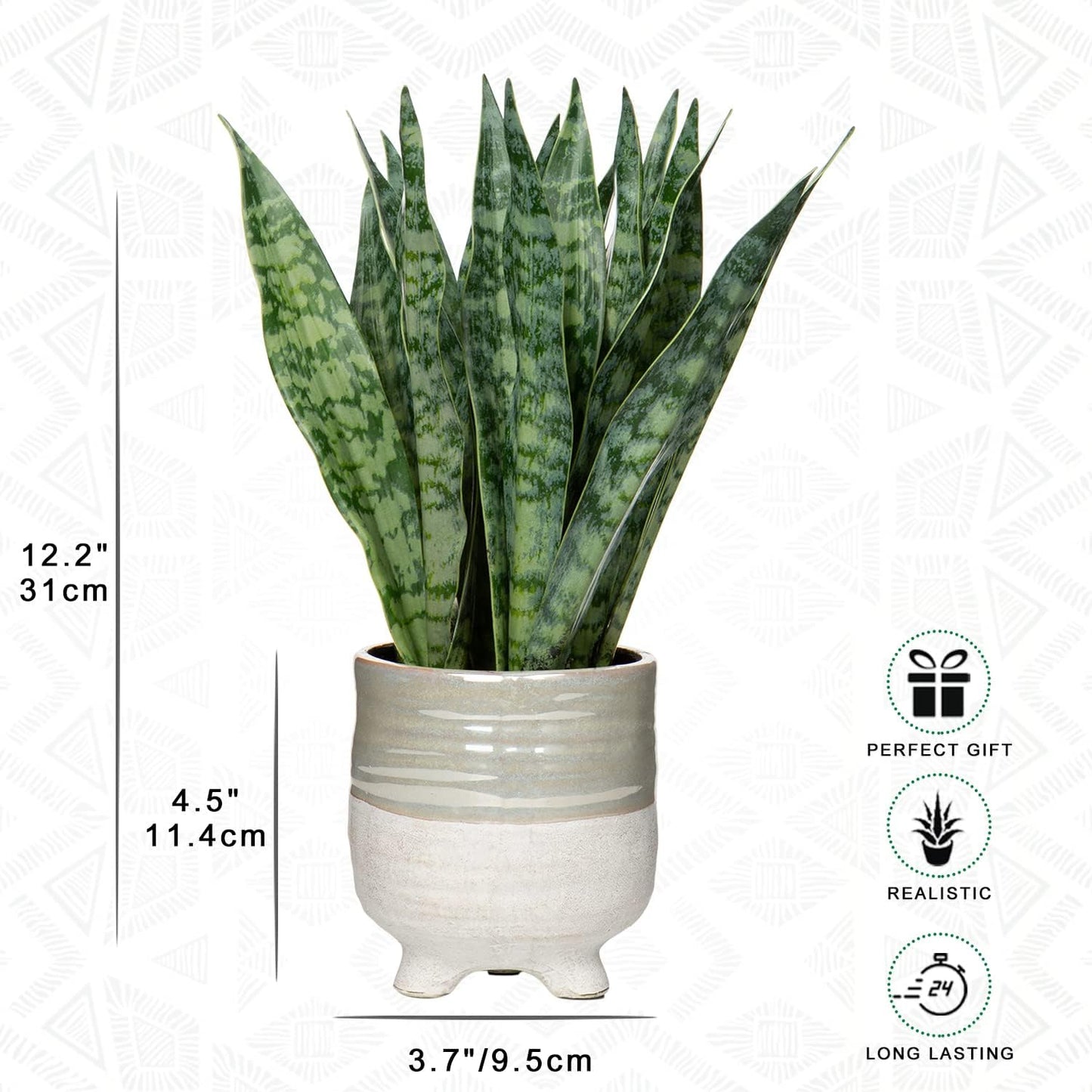 Hollyone Fake Snake Plant 12 Inch Small Artificial Snake Plant Potted with Ceramic Pot Faux Sansevieria Plant for Home Office Room Indoor Decor Housewarming Gifts