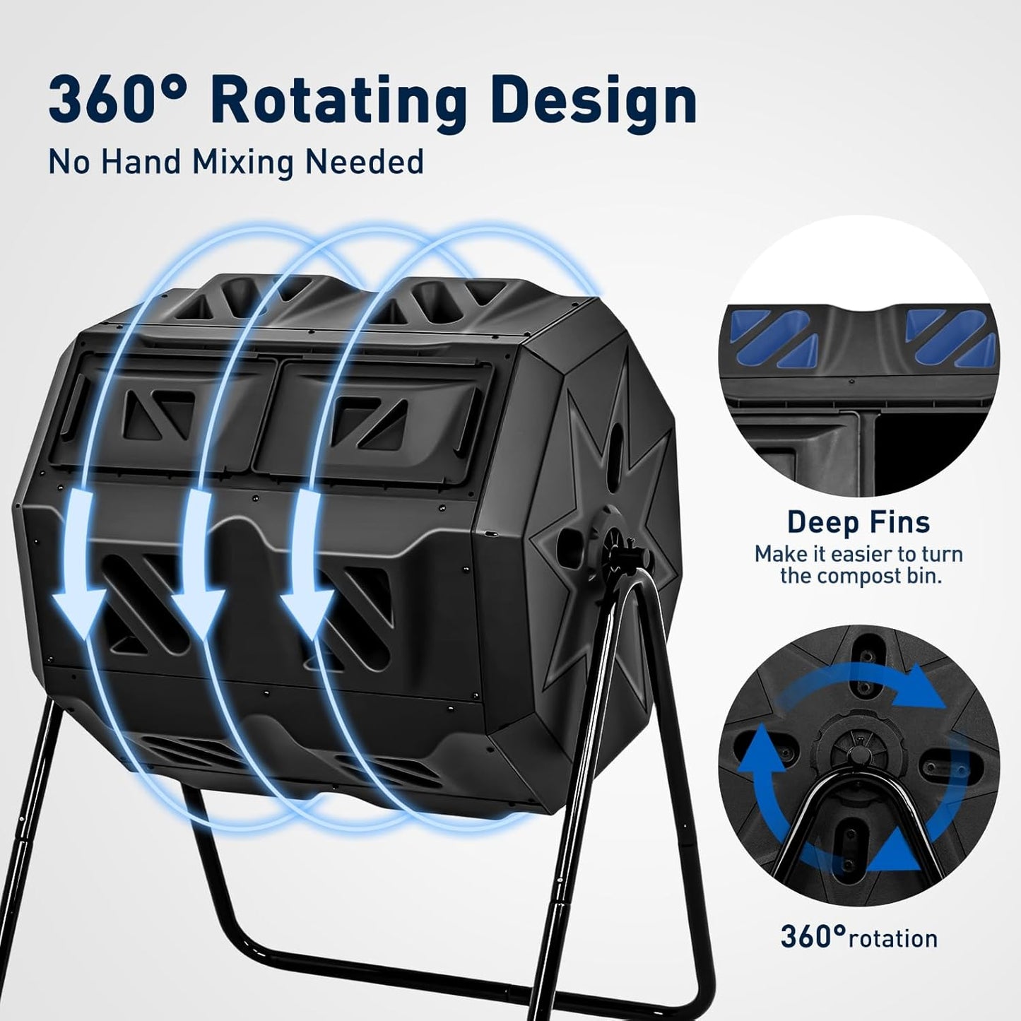 Yesker Dual Chamber Compost Bin Outdoor, 43 Gallon Rotating Tumbling Composter with Sliding Doors, Fast Assembly for Garden, Backyard & Kitchen Waste