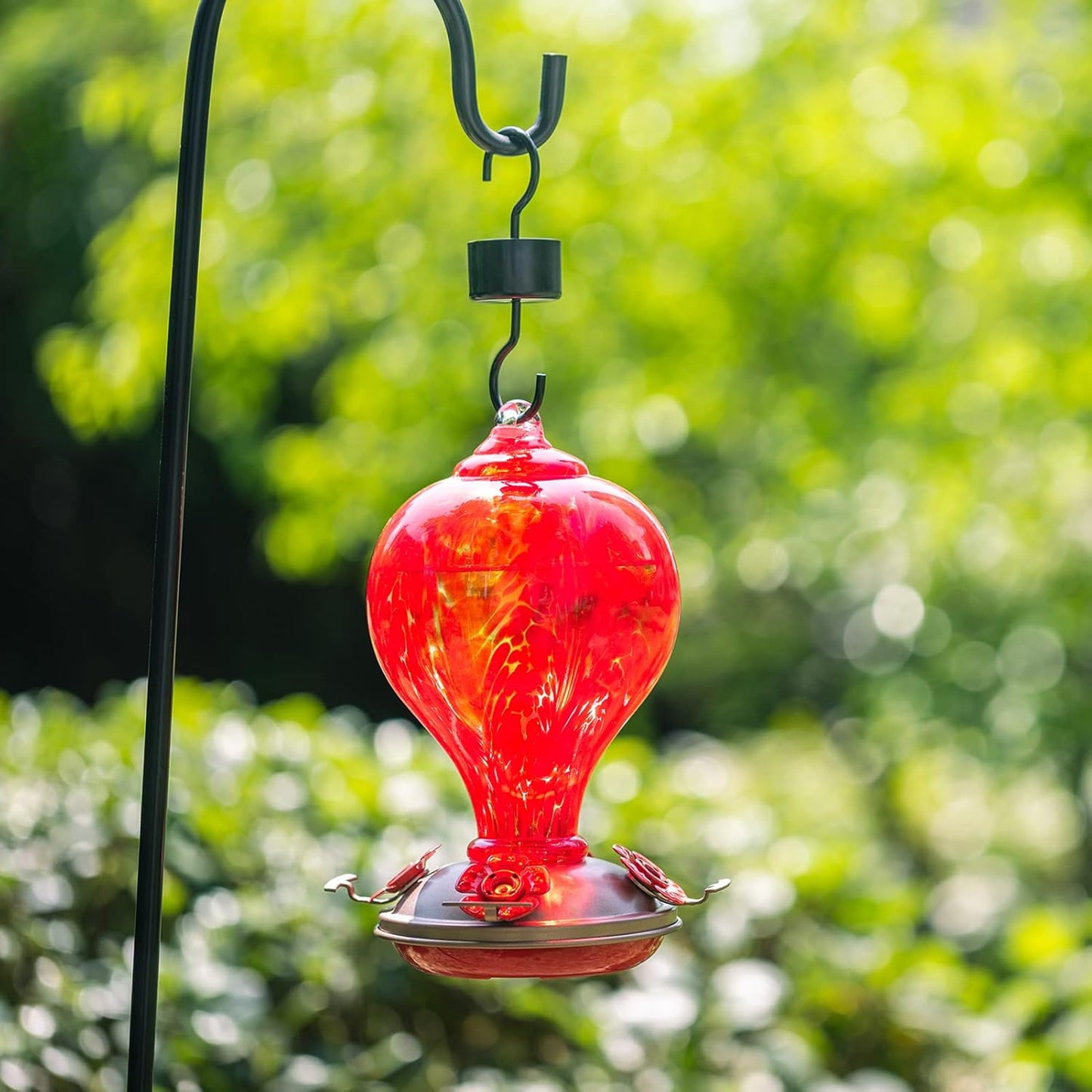 2 Packs Hummingbird Feeders for Outdoors Hanging Ant and Bee Proof, 34OZ & 32OZ Hand Blown Glass Hummingbird Feeders for Outside, 2 Red