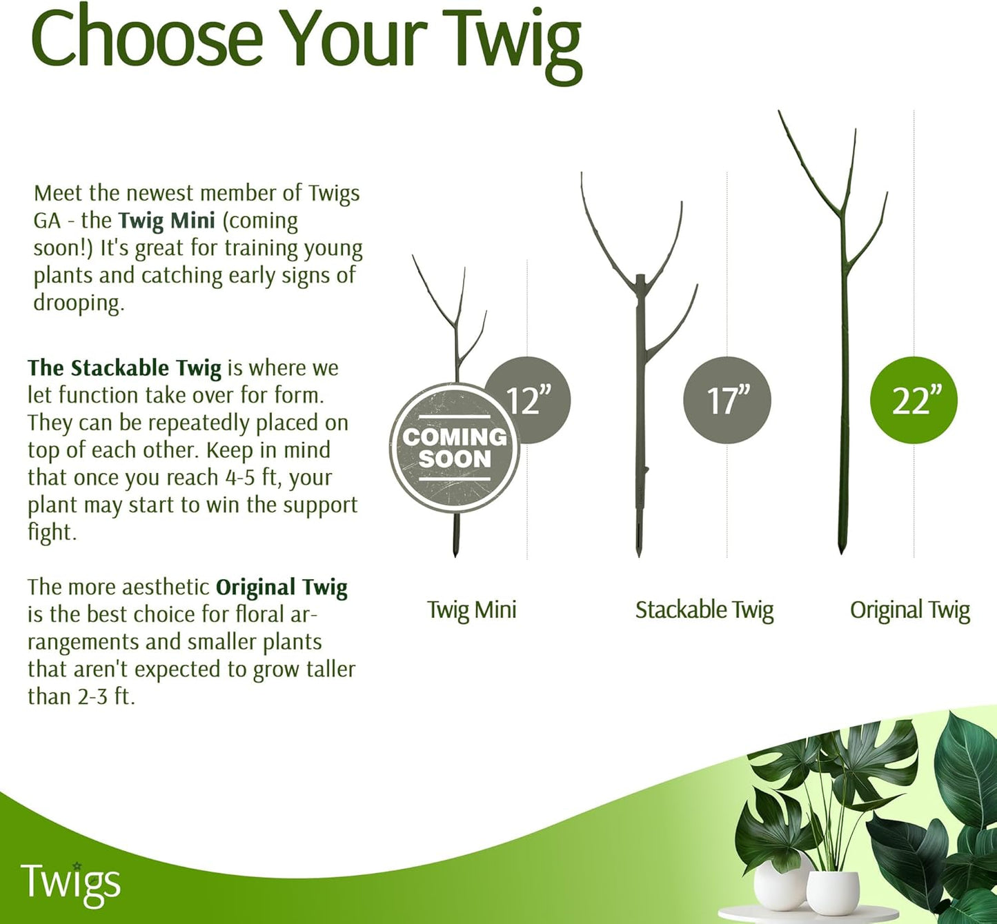 Plant Support Stakes, Stem Holder Structures for Indoor & Outdoor Use, Garden Accessories for Climbing & Potted Plants, Trellis Alternative - Monstera (Dark Green), 10 Pack, 22" L, Original