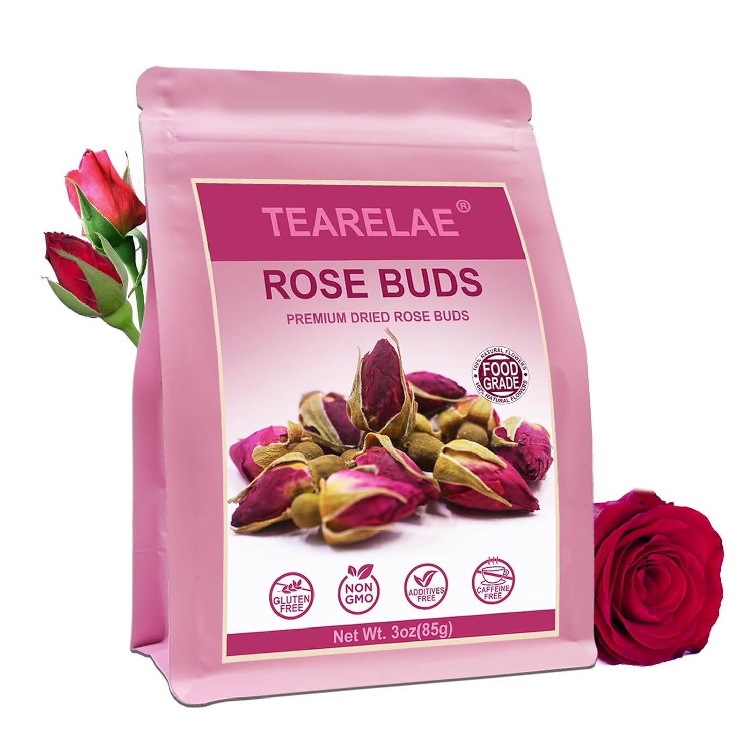 TEARELAE - Premium Dried Rose Buds - 100% Pure Natural Dried Roses Edible Flowers 3oz/85g - Culinary Rosebud for Rose Tea, Baking, Candle Making, Soap Making and Handicraft