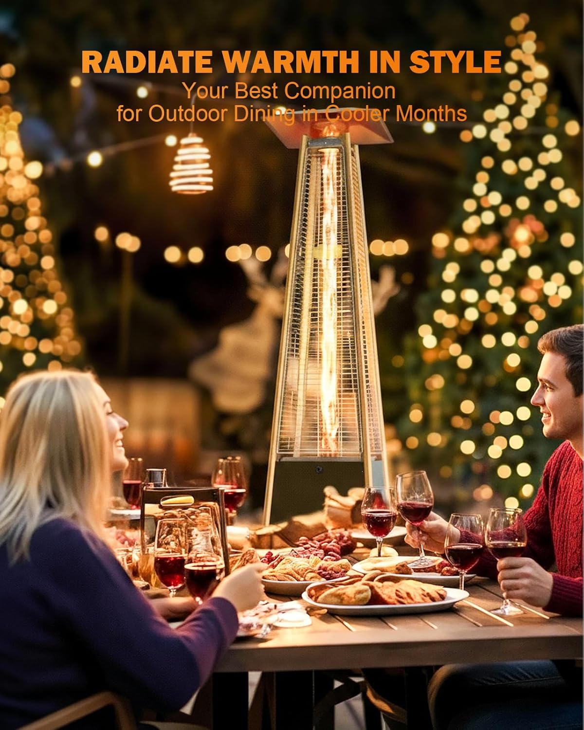 Patio Heater With Glass Tube, 48000 BTU Propane Patio Heaters For Outdoor Use With Cover & Wheels, Commercial Outdoor Heater For Patio Backyard, Multiple Protection System (Gray) (1 heater)