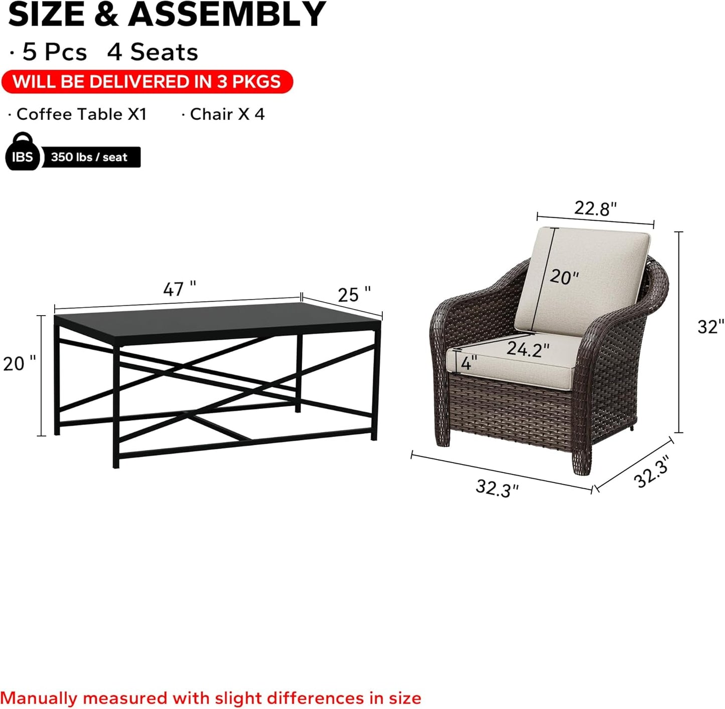 5 Pieces Outdoor Patio Conversation Furniture Set, 4 Pieces Rattan Glider 360 Degree Swivel Rocker Chairs with Removable Cushions, Coffee Table for Porch, Poolside (Beige)