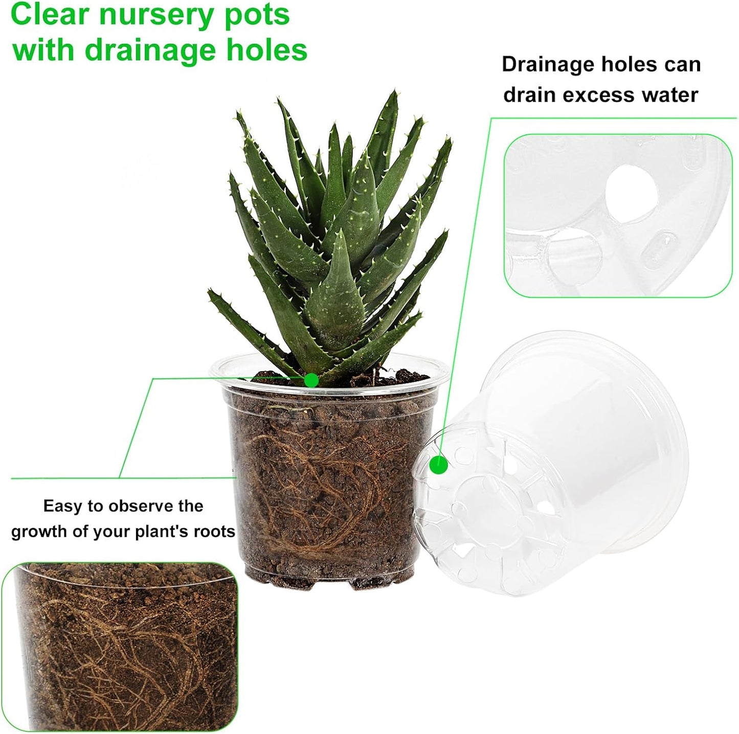JERIA 30 Pack 5/4/3.5 Inch Clear Nursery Pots with Drainage Holes, Clear Plant Pot for Planting, Transparent Plastic Plant Pots,Durable Seed Starting Pot for Succulents