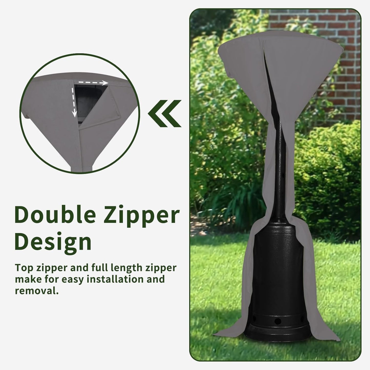 Easy-Going Stand-Up Patio Heater Cover with Zipper and Storage Bag, Waterproof Outdoor Heater Cover Dustproof, UV-Resisant, Wind-Resistant (95" H x 34" D x 19" B, Grey)
