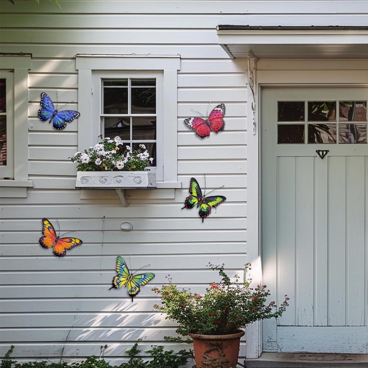 EOORAU Metal Butterfly Wall Outdoor Decor - 5 Pack Metal Butterflies Wall Art Sculpture Hanging Decor for Home Yard Patio Garden Decorations
