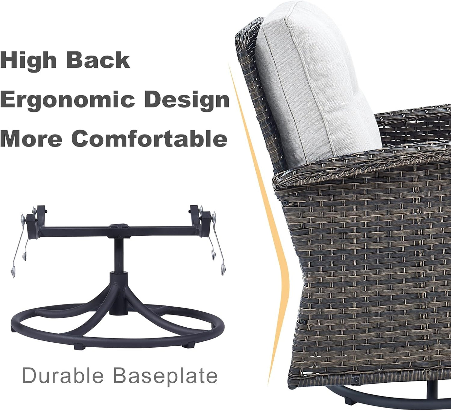 HUMMUH Outdoor Patio Furniture 7-Piece All-Weather PE Wicker Outdoor Conversation Set-Patio Couch Swivel Rocker Chairs with Ottomans Coffee Tables for Backyard,Poolside,Deck