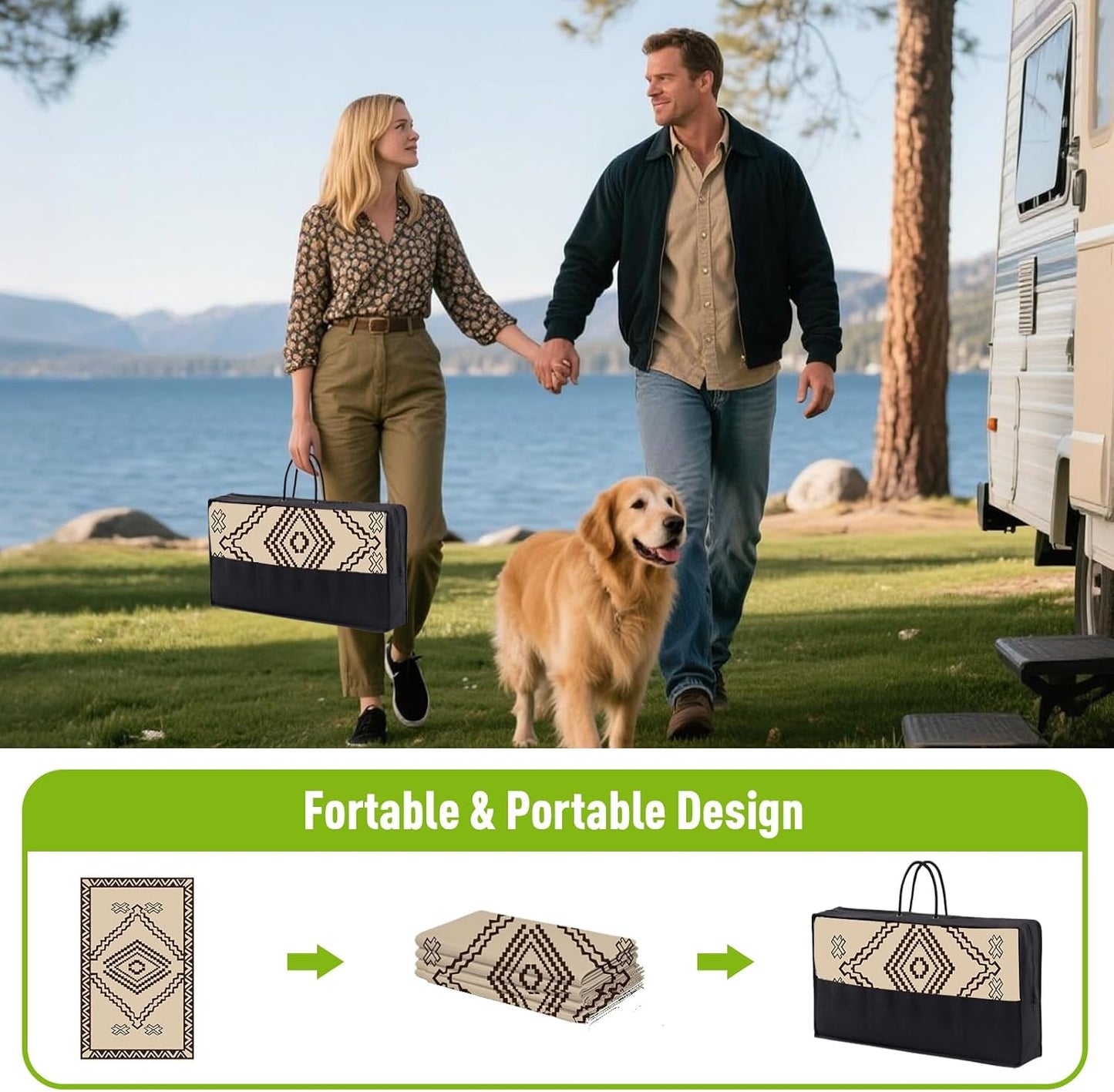 WILDROOTS 5x8 Feet Del Diamond Plastic Outdoor Rug, Stain Resistant Waterproof Reversible Outdoor Patio Rug, Fade Resistant Camping Rug