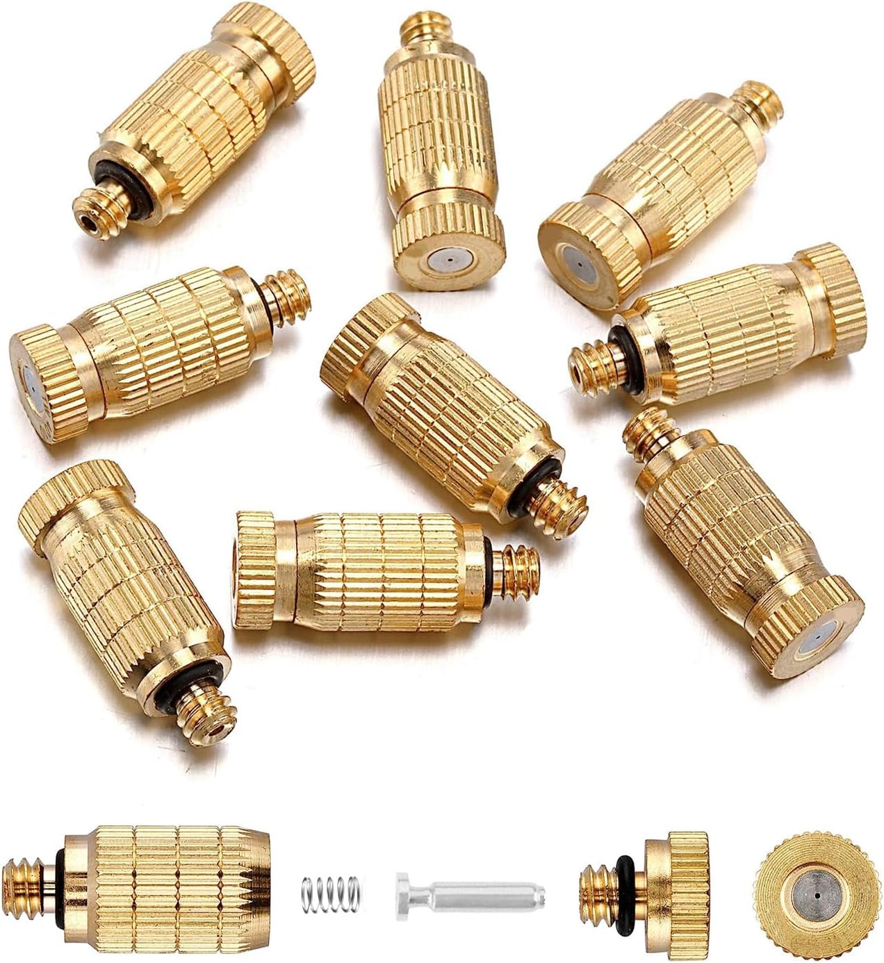 20pcs High Pressure Atomizer Nozzle Brass Misting Nozzles for Outdoor Cooling System, Landscaping, Greenhouse Irrigation, Air Humidification, Anti-Drip Fogging Spray Head(0.02"/0.5mm)