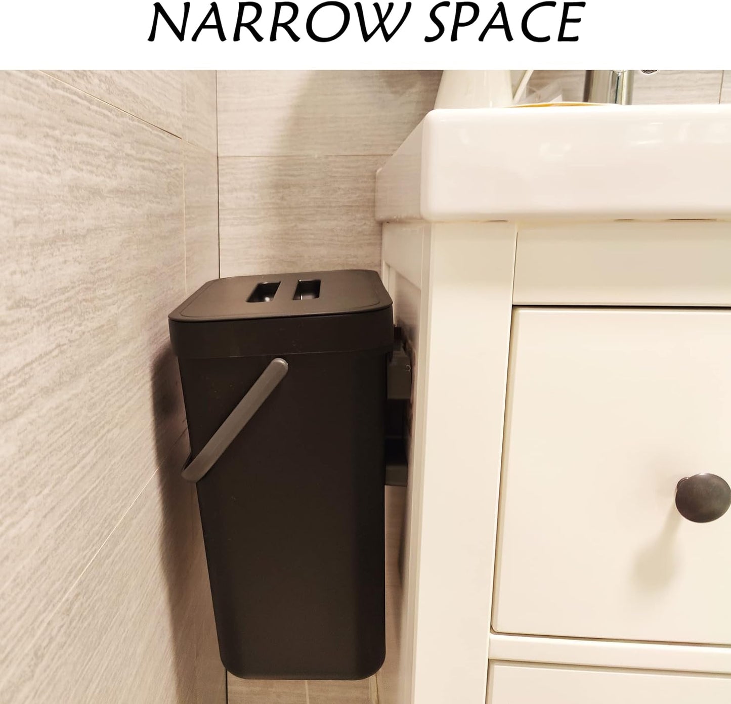 stonespace Under Sink Trash Can，Kitchen Compost Bin, Diaper Pail, 3.2 Gallon/12L Hanging Garbage Can for Baby Crib/Bathroom/Cupboard, Plastic Food Waste Bin,1 Pack Black