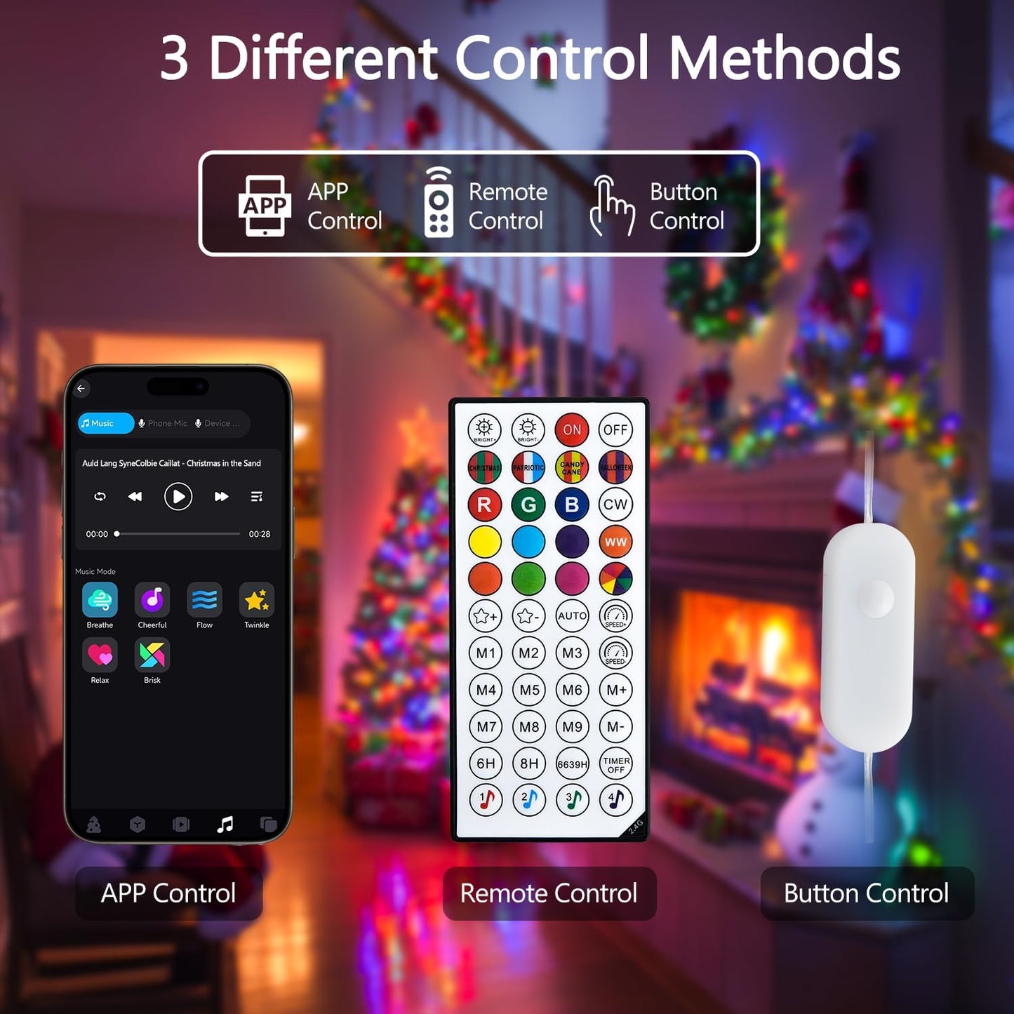 JMEXSUSS 100 LED RGB Christmas Tree Lights Indoor, 33ft Smart Color Changing Christmas Lights Outdoor with Remote & APP, Clear Wire Christmas Lights Plug in for Bedroom Tree Room Party Birthday