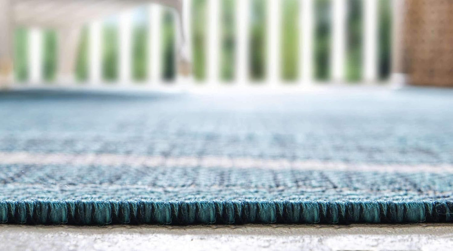 Unique Loom Outdoor Border Collection Area Rug - Soft Border (4' 1" x 6' 1" Rectangle, Teal/ Ivory)