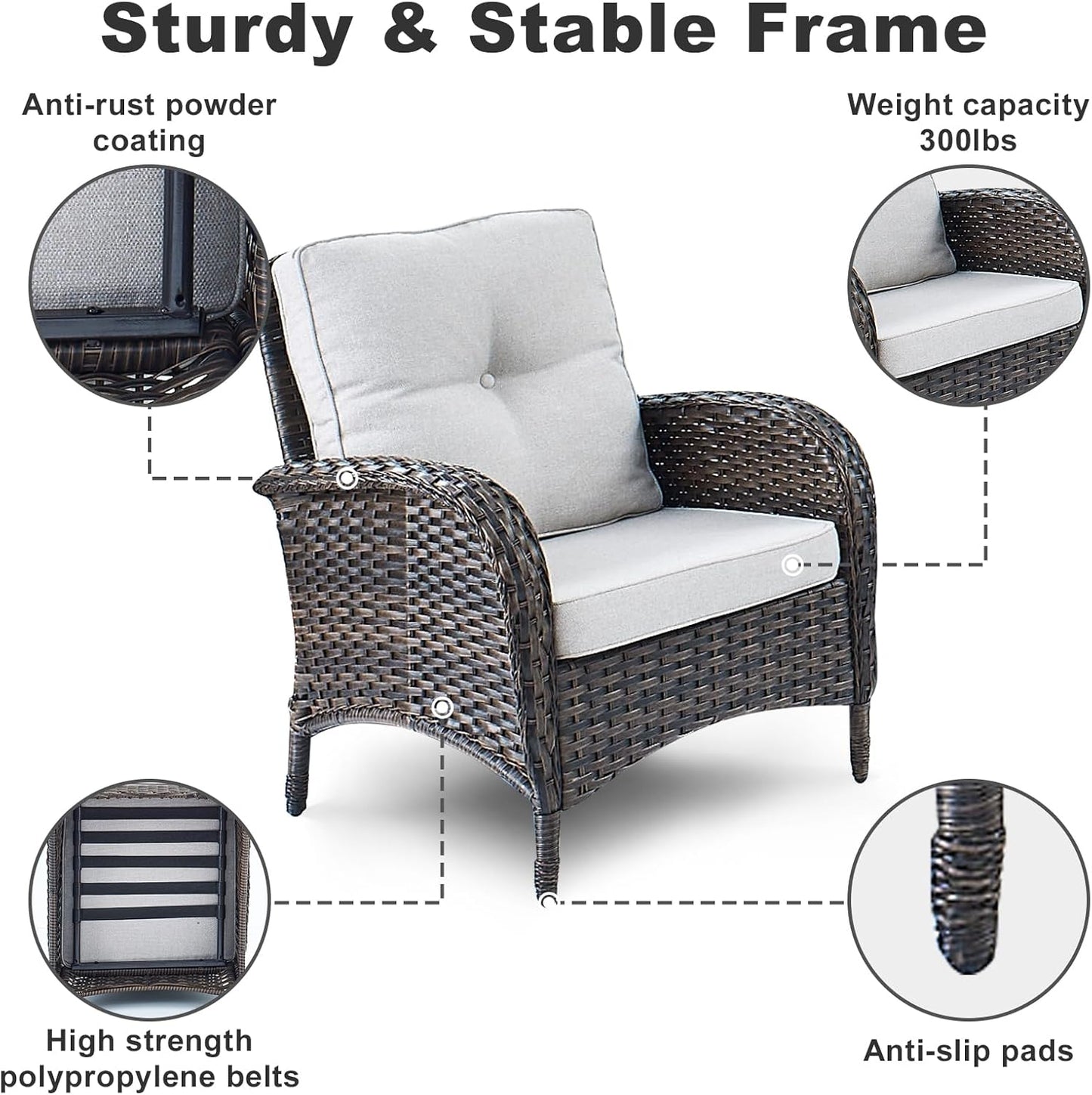 HUMMUH Outdoor Wicker Chairs Patio Dining Chairs Set of 2 with High Back and Deep Seat for Garden,Porch,Backyard,Balcony (Brown/Beige)