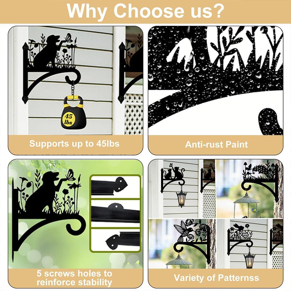 peacoblue Iron Plant Hangers Hooks for Outdoor Indoor Hanging Plants Flower Fern Pots Lantern Bird Feeder,12"x13.6" Weather Resistant Metal Wall Holder for Porch Garden Farmhouse(Branches and Birds)