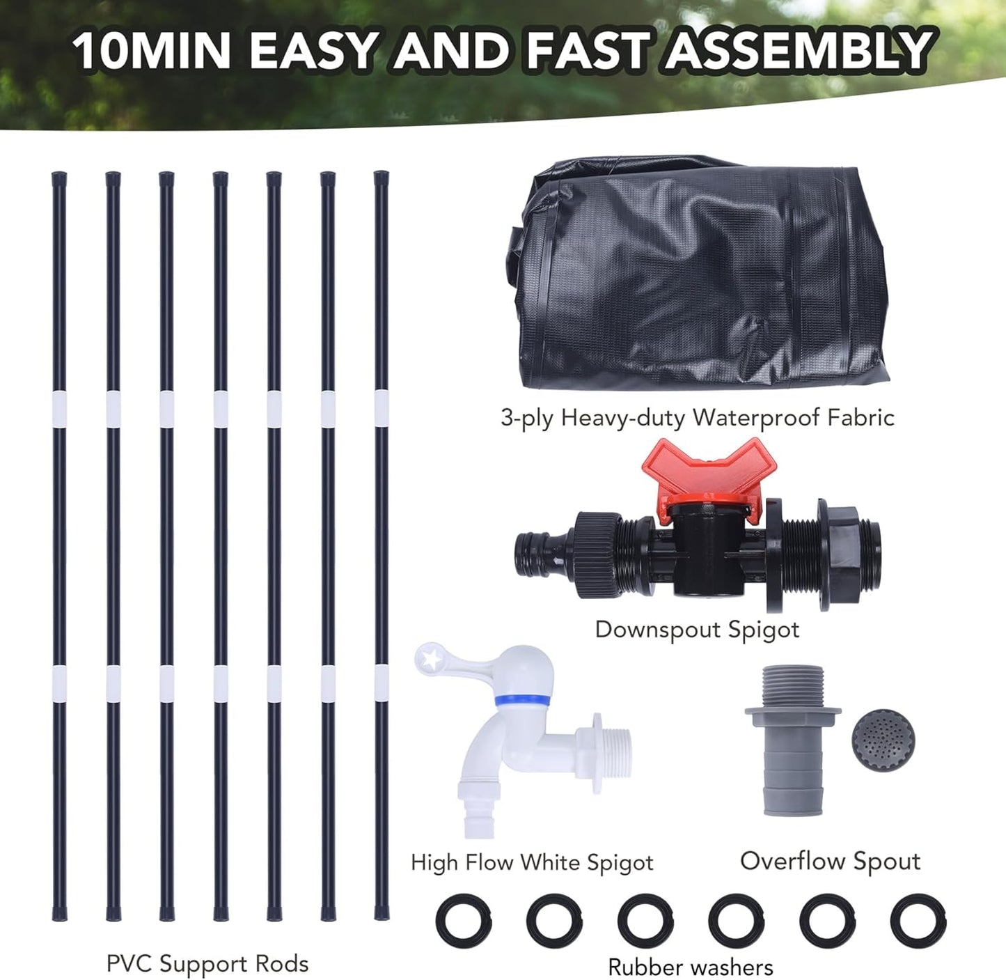 100 Gallon Rain Barrel - Portable Rain Water Collection Barrel - Large Collapsible Water Storage Tank with Spigot Overflow Kit, Black