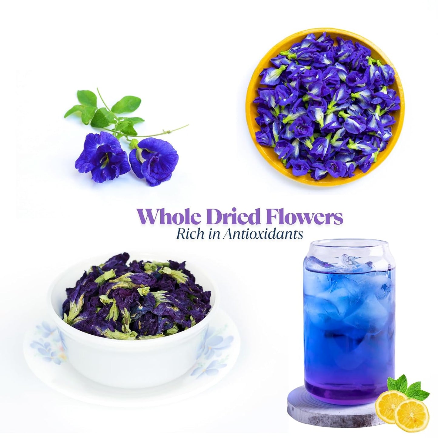 Butterfly Pea Flower Tea Bags – 50 Count, 100% Natural Butterfly Tea from Thailand, Caffeine-Free, Dried Blue Pea Flowers for Hot & Iced Tea, Vibrant Color-Changing for Relaxation & Wellness