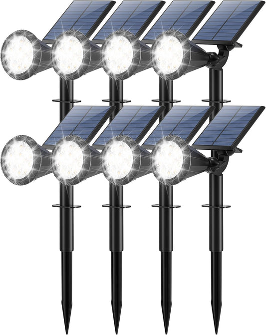Solar Lights Outdoor Waterproof IP65 180° Adjustable Solar Powered Landscape Spot Lights for Yard 4 Lighting Modes Spotlights for Pathway Garden Outside Wall Pool Porch (8 Pack, Cool White)
