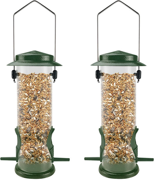 MIXXIDEA Wild Bird Feeders For Outdoors Hanging Stainless Steel Hanging Bird Feeder Tube, Finch Feeder For Garden Backyard Decoration Attractive Water Resistant Bird Feeders For Outside Green - 2 Pack