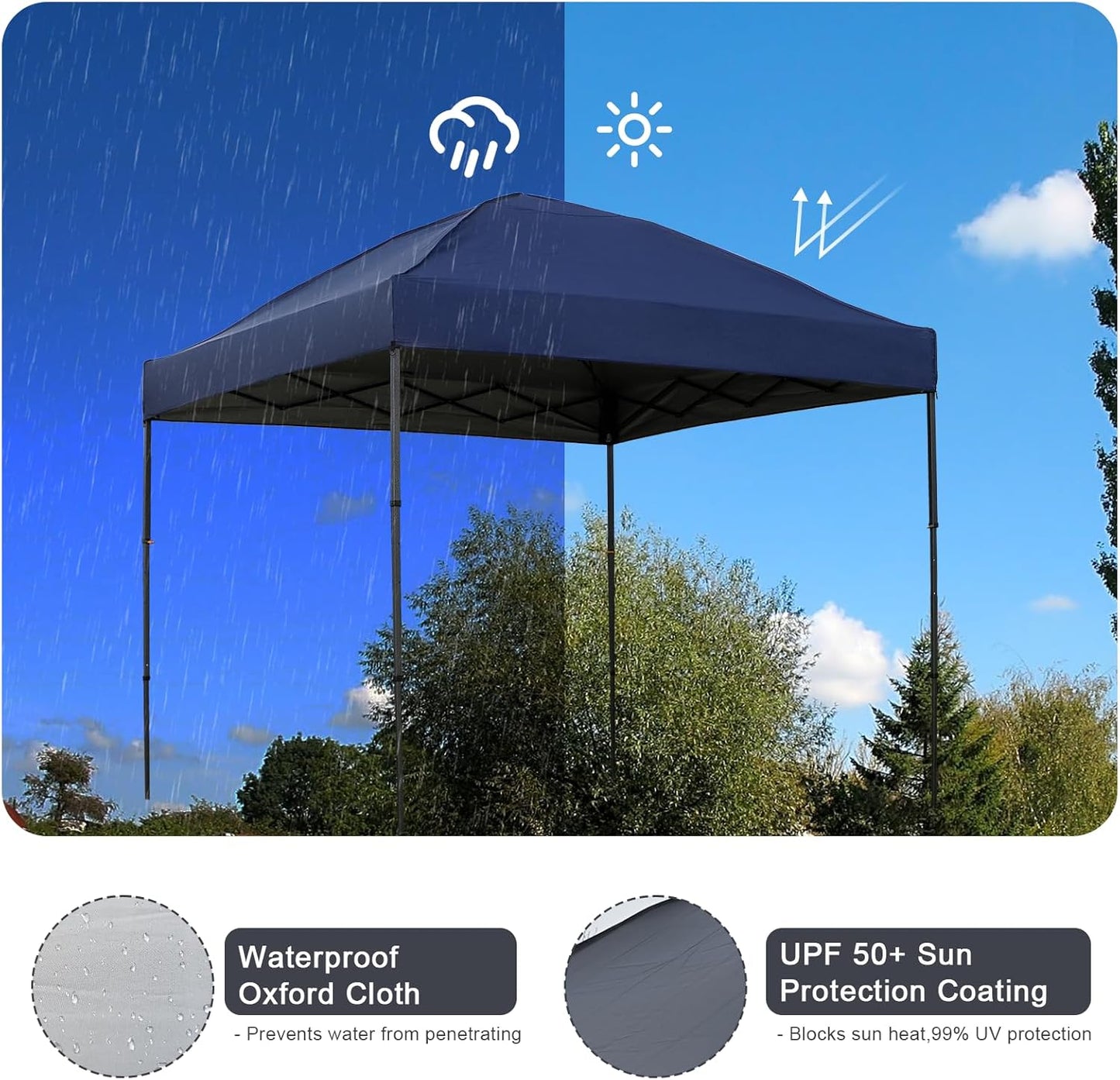 10x10 Pop Up Canopy Tent with 2 Sidewalls, Waterproof Shade Canopy with Sand Bags Outdoor Canopy Tent for Camping Beach Parties Backyard (Navy Blue)