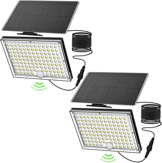 113-LED Outdoor Solar Lights with Motion Sensor, 9000K Cool White, 5M Long Wire, IP65 Waterproof Luces solares para exteriores Yard, Garden, Driveway, Patio, with 2 Year Warranty.