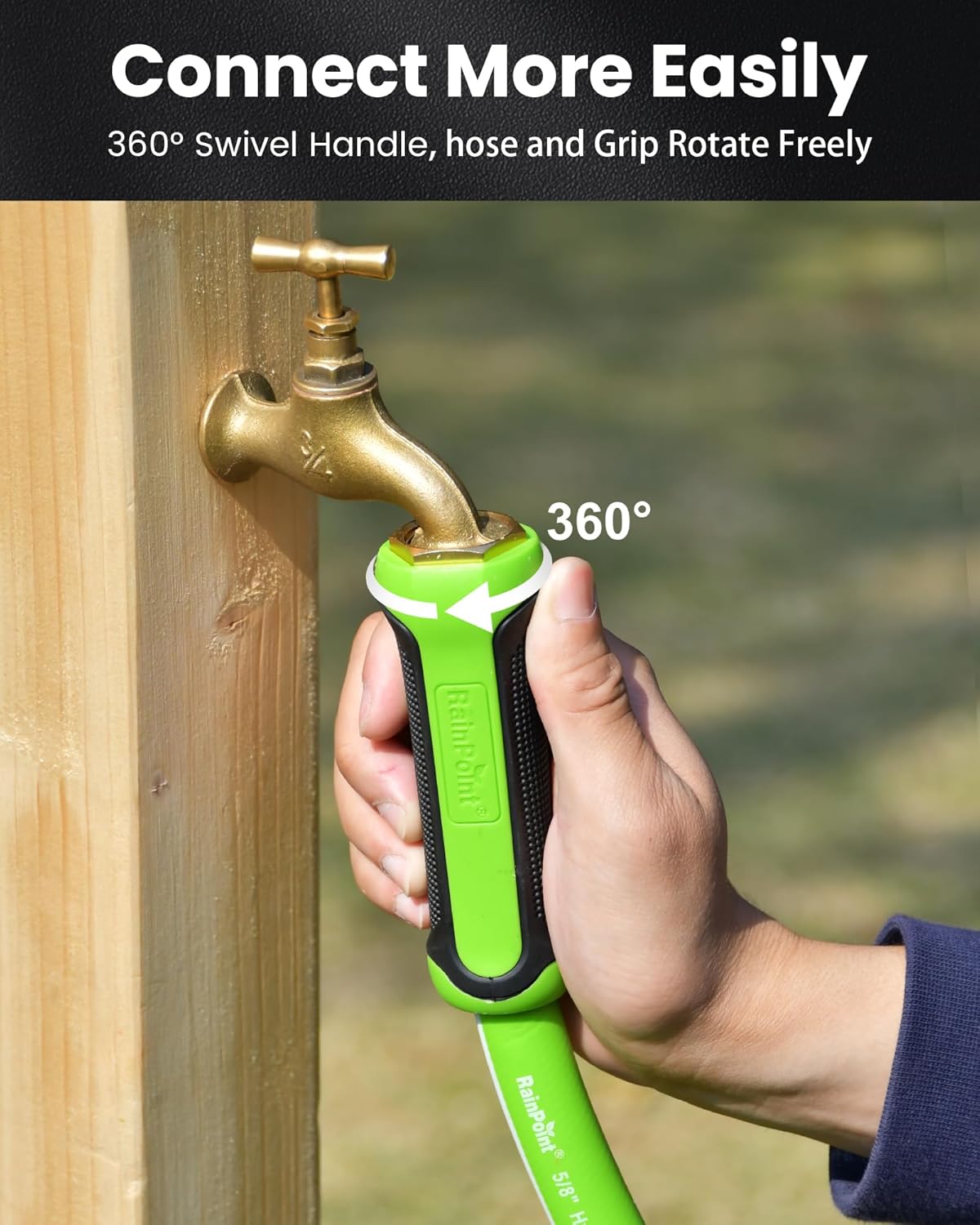 RAINPOINT Garden Hose 25ft - Flexible Heavy Duty Water Hose with Swivel Handle - lightweight, Hybrid Rubber, 5/8", Male to Female