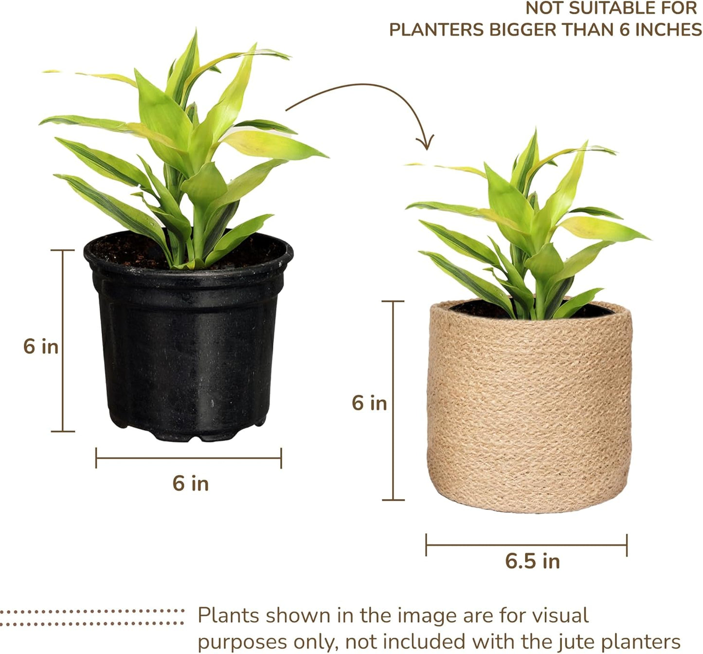 Jute Planter Basket-Woven Jute Rope Covers for Decorating Indoor/Outdoor Succulents, Small Plant Pots-Set of 2-Multi-Purpose Storage Bins 6.5 Inches - Modern Style Décor- Brown