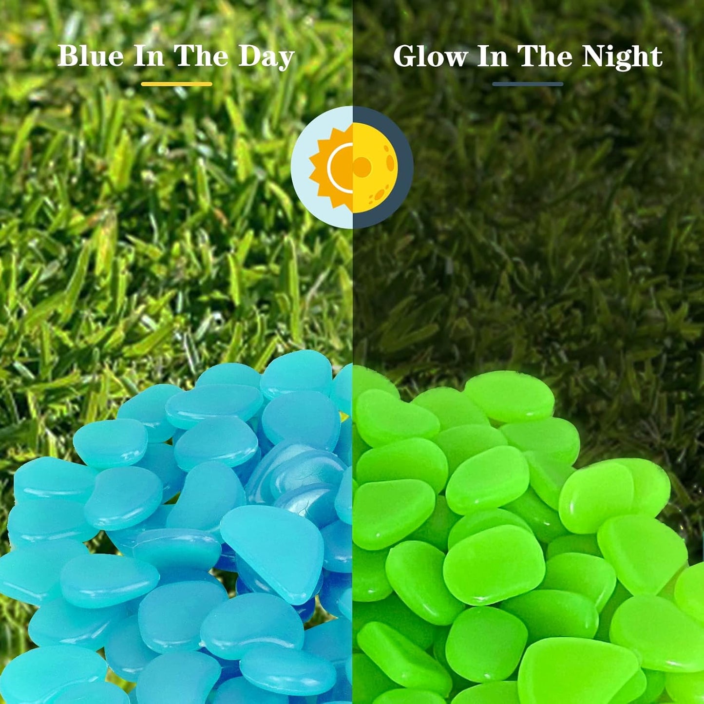 1000PCS Blue Long Term Glowing Decorative Stone, Glow in The Dark Rocks Light Perfect Indoor Outdoor Decor Fit for Garden Sidewalk Fish Tank Grass Flower Pots (0.3-04in/0.8-1cm)