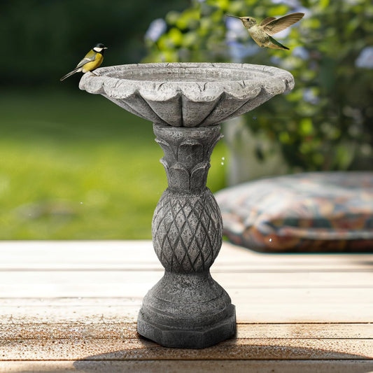 watnature 24.8" H Cement Modern Outdoor Bird Bath - Fibre Reinforced Concrete Bird Baths for Garden, Large Size Elegant Carved Garden Birdbaths with Pedestal for Patio, Backyard, Lawn Decor