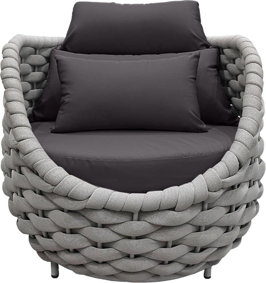 TWT Patio Sofa All-Weather Textilene Rope Balcony Furniture with Dark Grey Cushions & Pillows, Patio Couch Outdoor Patio Furniture Set for Patio, Balcony, Backyard, Deck, Poolside