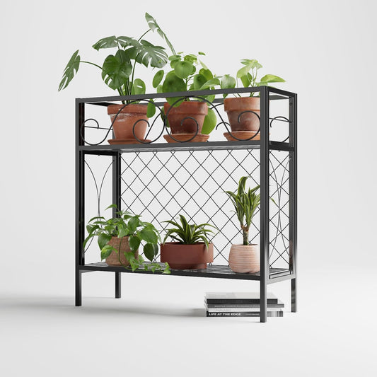 Zhongma 2 Tier Metal Sturdy Narrow Plant Stand, 35.43 L x 12.6 W x 35.43 H inch, Indoor and Outdoor Heavy Duty Metal Plant shelf for Small Spaces 440 LBS Capacity