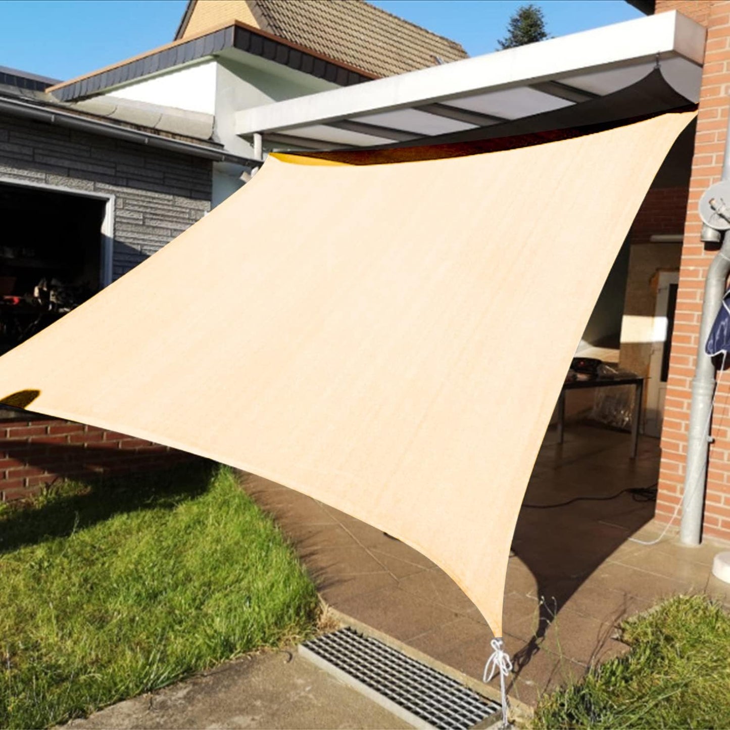 KANAGAWA 8'X8' Cream Custom Size Sun Shade Sail Square UV Block Canopy Cover for Patio Backyard Lawn Garden Outdoor (Customized Available)