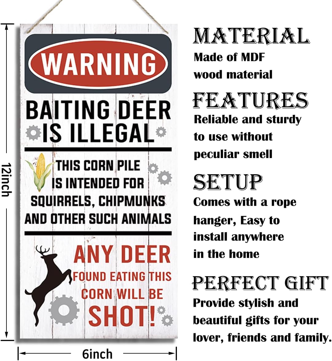 Warning Signs, Funny Hunting Sign Wall Decor, Baiting Deer Is Illegal Sign, Decorative Wood Hanging Wood Plaque, Man Cave Bar Cabin Decor, Pub Decor, Farmhouse Wall Decor for Coffee & Bar