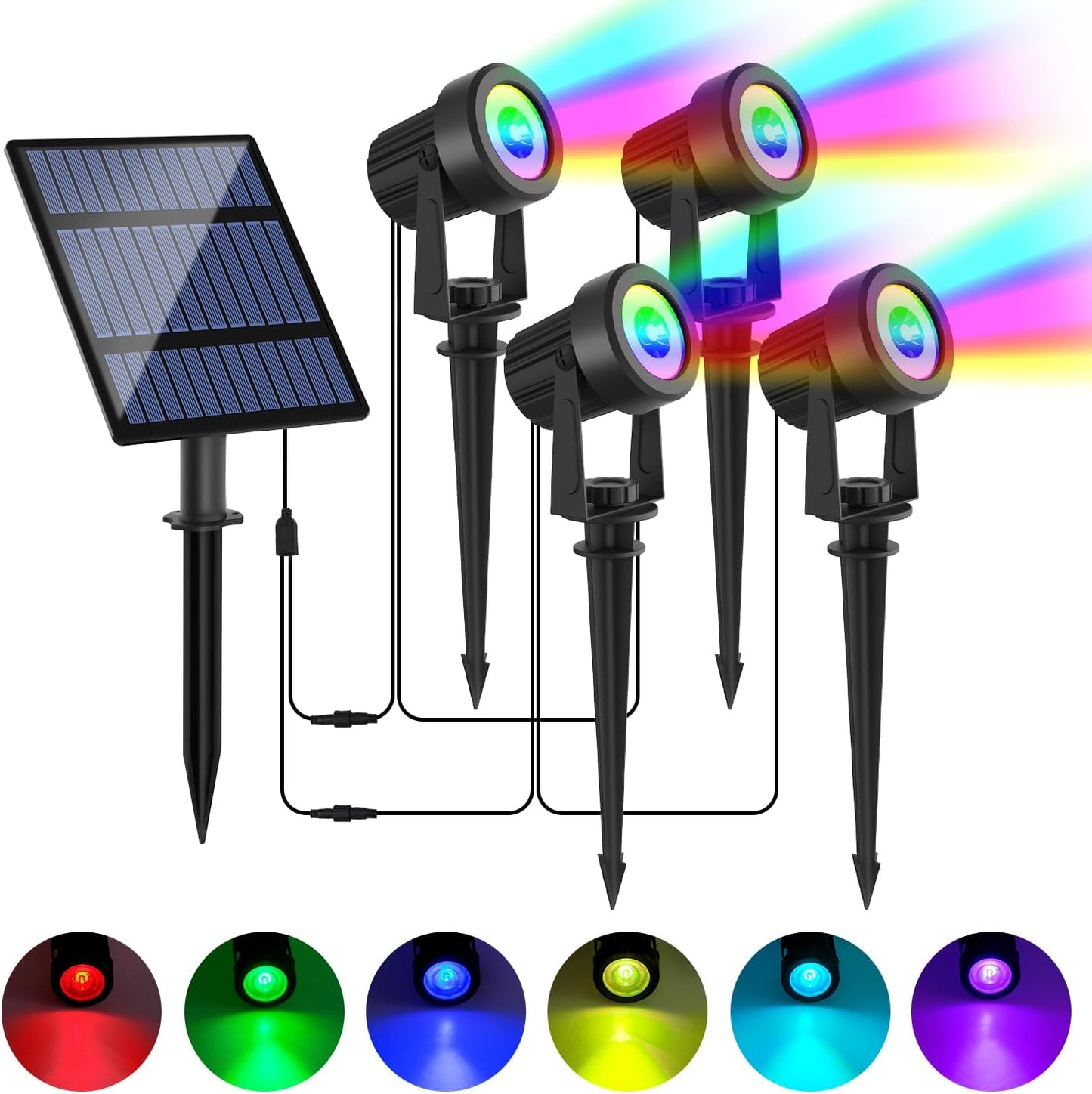 RGB Solar Spot Lights Outdoor 4Pack Color Changing Landscape Lighting IP65 Waterproof Auto Dusk to Dawn SpotLights Christmas Decorative Lighting for Garden Yard Pathway