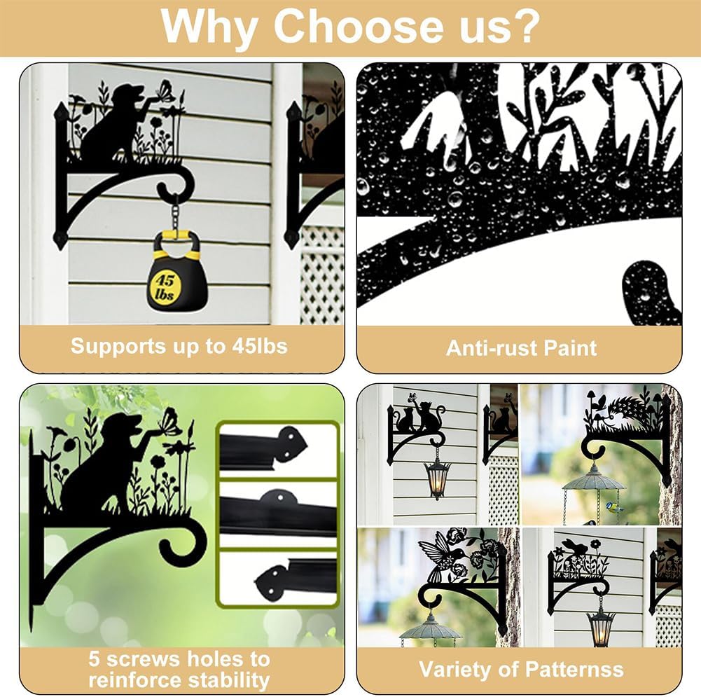 peacoblue Iron Plant Hangers Hooks for Outdoor Indoor Hanging Plants Flower Fern Pots Lantern Bird Feeder,11.5"x14.3" Weather Resistant Metal Wall Holder for Porch Garden Farmhouse(Merry Christmas)