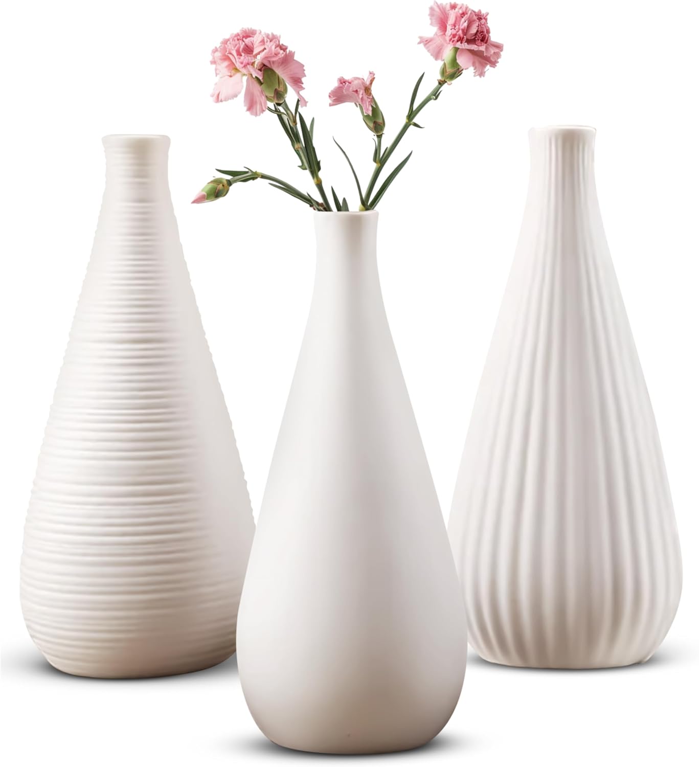 White Vases Home Decor Modern Ceramic Decorative Vases for Home Decor, Flower Vases & Centerpiece, Minimalist Design Set of 3