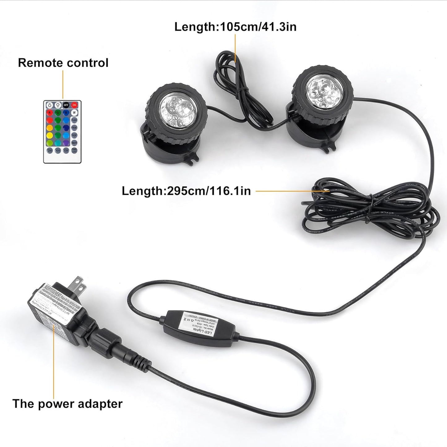 RGB Pond Lights with Timer, LED Underwater Submersible Colorful Landscape Spotlights, 98ft Remote Control IP68 Waterproof Fountain Lights for Fish Aquarium Tank Garden Yard Pool (Set of 2)