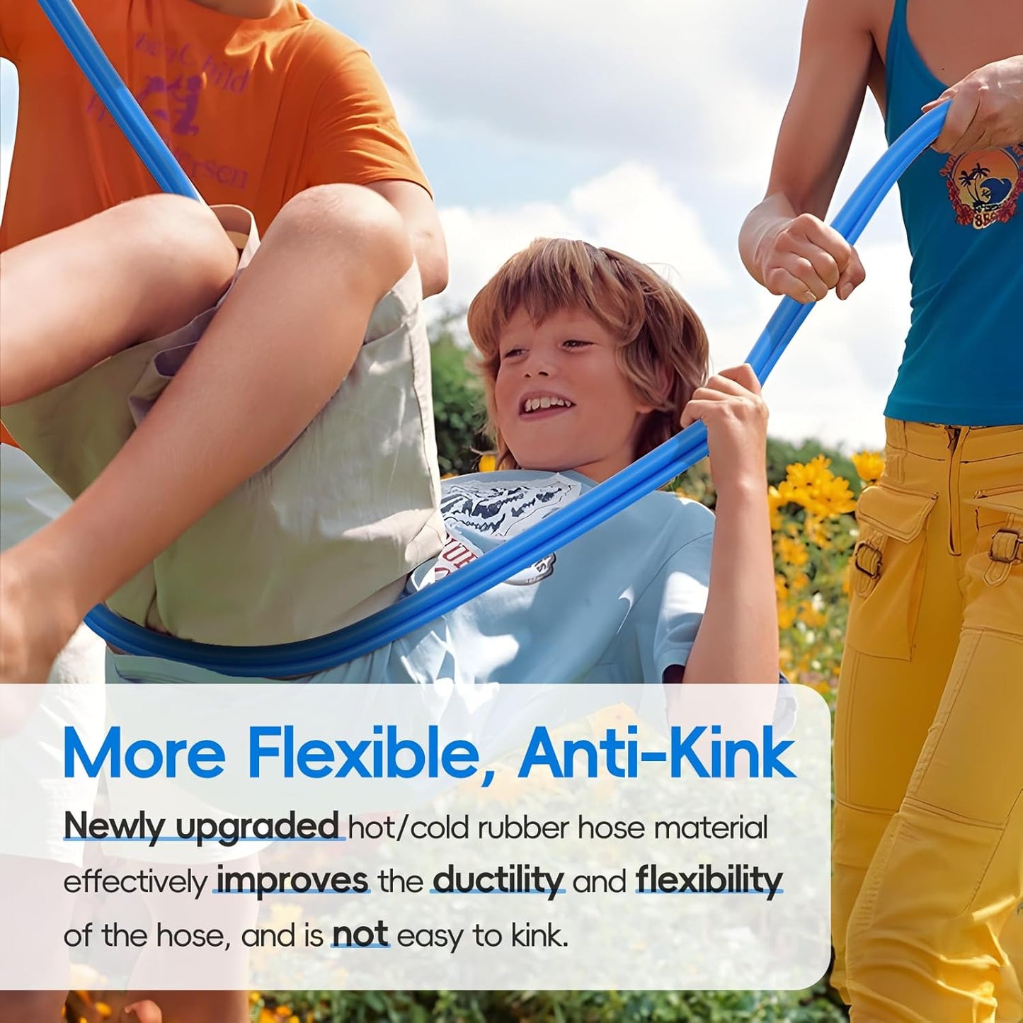 Hot/Cold Garden Water Hose 100 ftx 3/4 in, -50℉ To 190℉, Heavy Duty, Flexible, Burst 605 Psi, Lightweigh, Upgraded Rubber Pipe with 3/4" Brass Fittings For Backyard, Outdoor, Farm, Blue