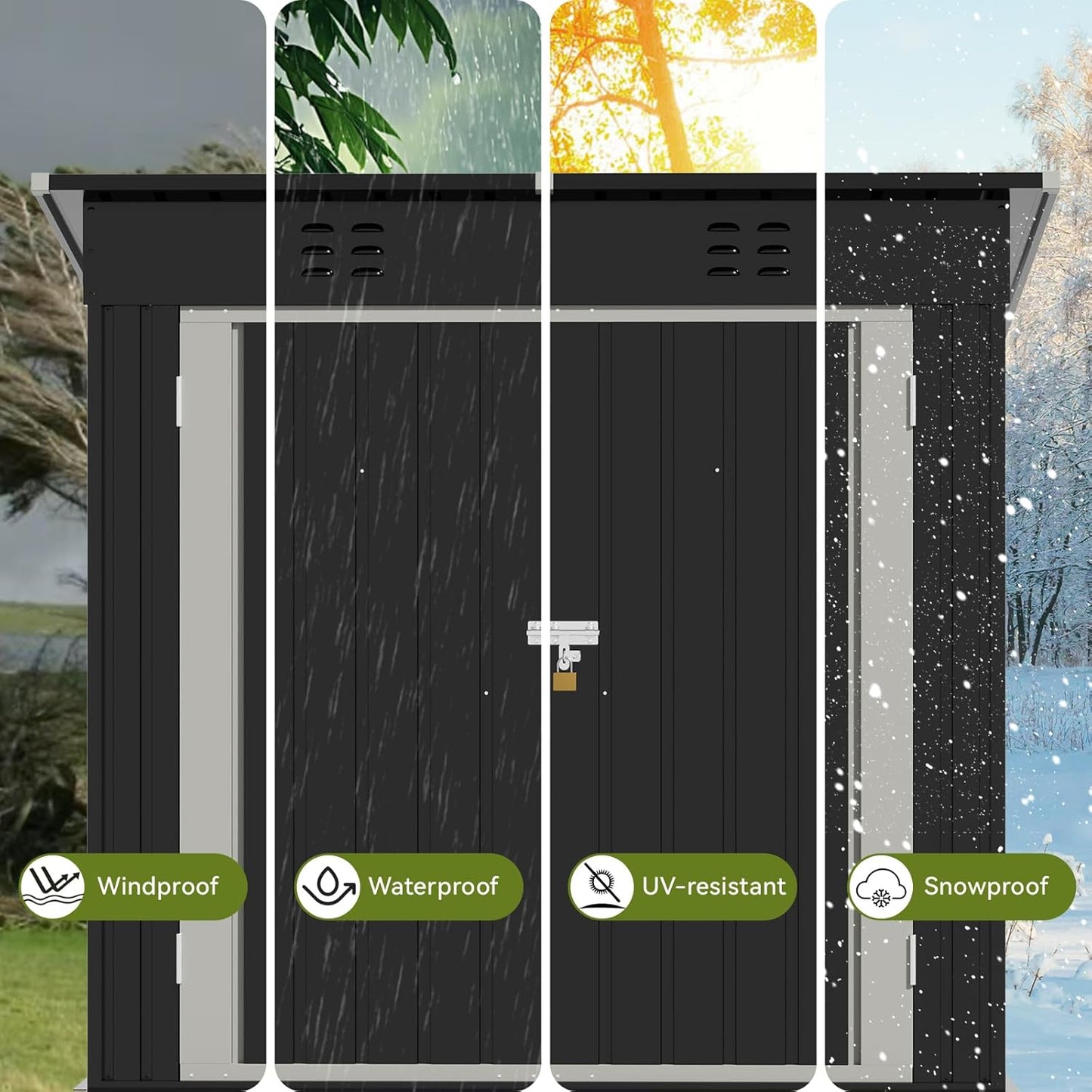 COMHOMA Shed Outdoor Storage Shed Metal,Lockable Doors Tool Sheds with Sloping Roof,Steel Garden Shed with Air Vent for Backyard,Patio,Lawn,Poolside (Black, 6'*4')