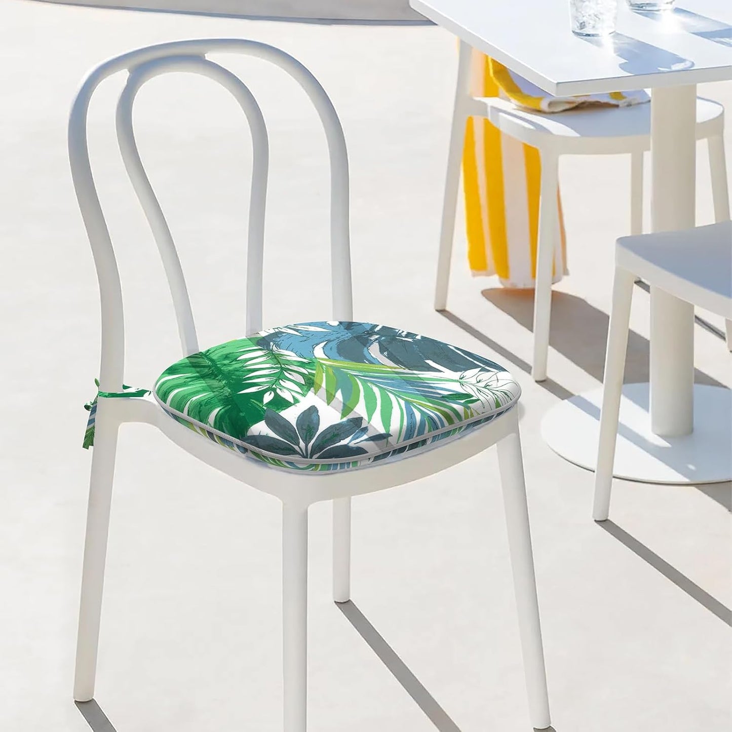 Indoor/Outdoor Chair Cushions 16x17 Inch, Patio Chair Cushions with Ties, All Weather Seat Cushions for Patio Furniture Home Garden Chair Use, Set of 2, Islamorada Blue Green