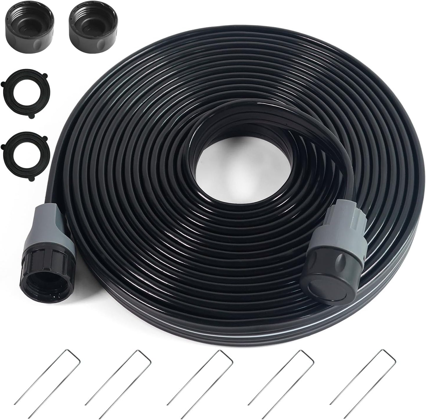 Sprinkler Soaker Hose 25 ft, Flat Watering Hose with Holes, Water Saving Drip Line Irrigation Hoses with Garden Staples for Lawn, Vegetable Garden Beds (25 ft)