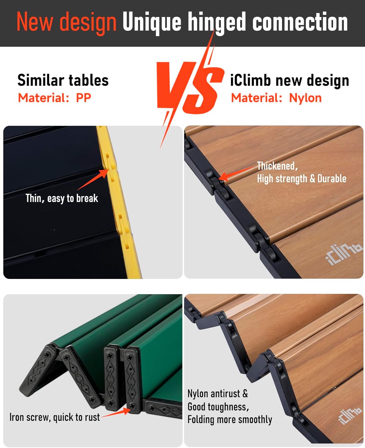 iClimb Ultralight Compact Camping Folding Table with Carry Bag (Nature - L)