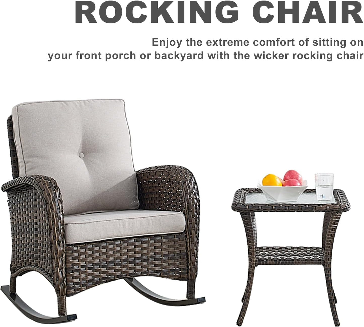 HUMMUH 7-Piece Outdoor Patio Furniture PE Wicker Patio Conversation Set,High Back Patio Couch with Ottomans Outdoor Rocking Chairs with Tables for Backyard,Porch,Deck