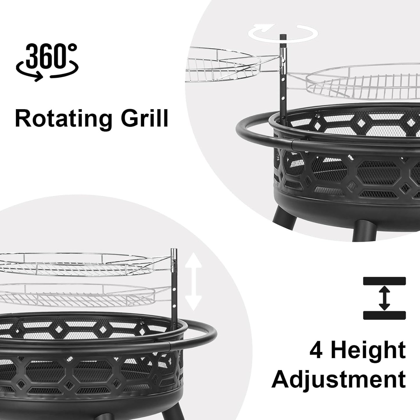 36 Inch Fire Pit, Outdoor Wood Burning Firepit with Removable Grill & Poker, Heavy Duty Metal Round Fireplace,2 in 1 Large Bonfire for Outside,BBQ,Yard,Patio