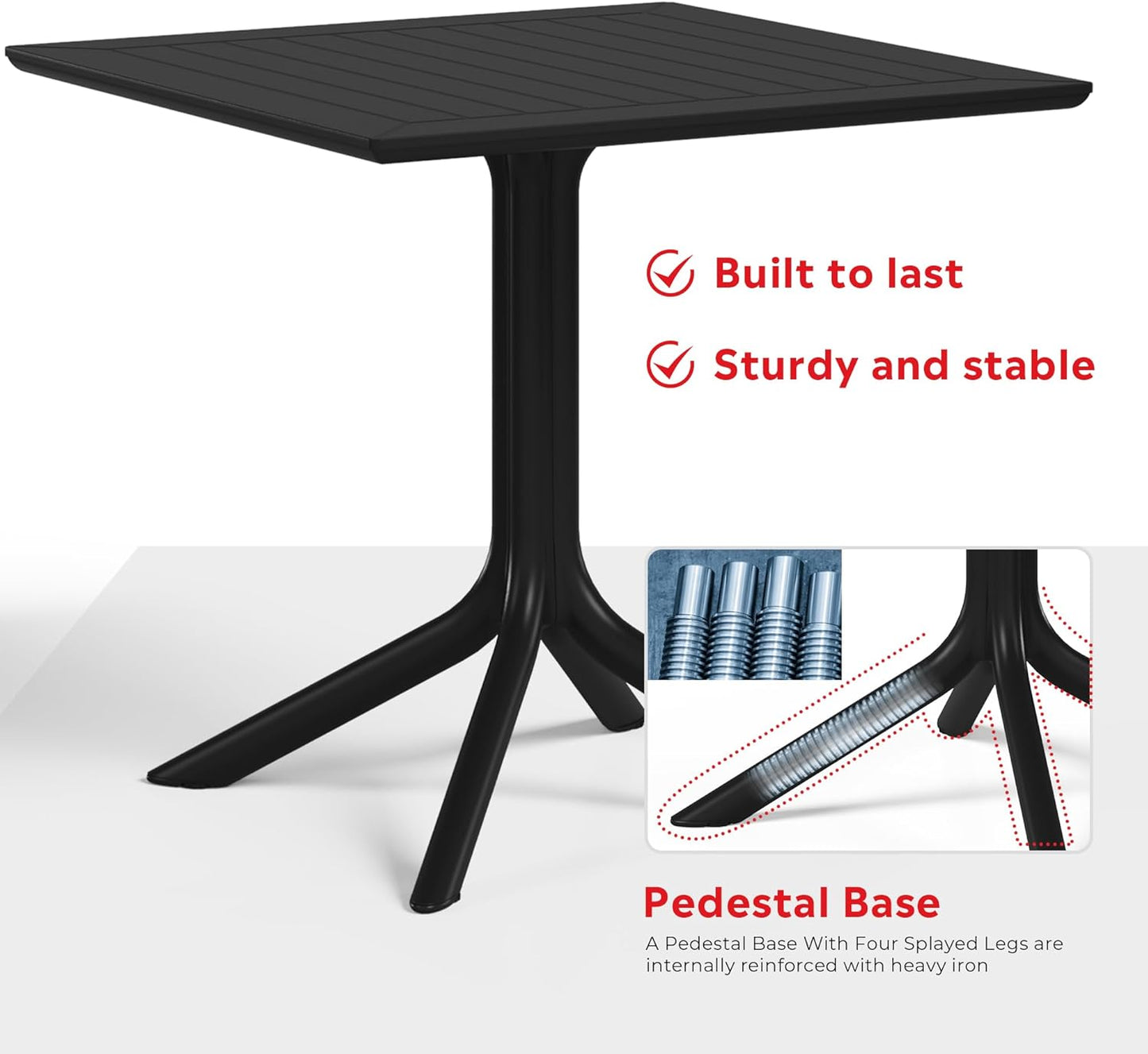 5-Piece Outdoor Dining Set, HDPE Patio Square Bistro Table and Stackable Chairs Sets for 4, Outdoor Furniture All Weather for Backyard Poolside, Black