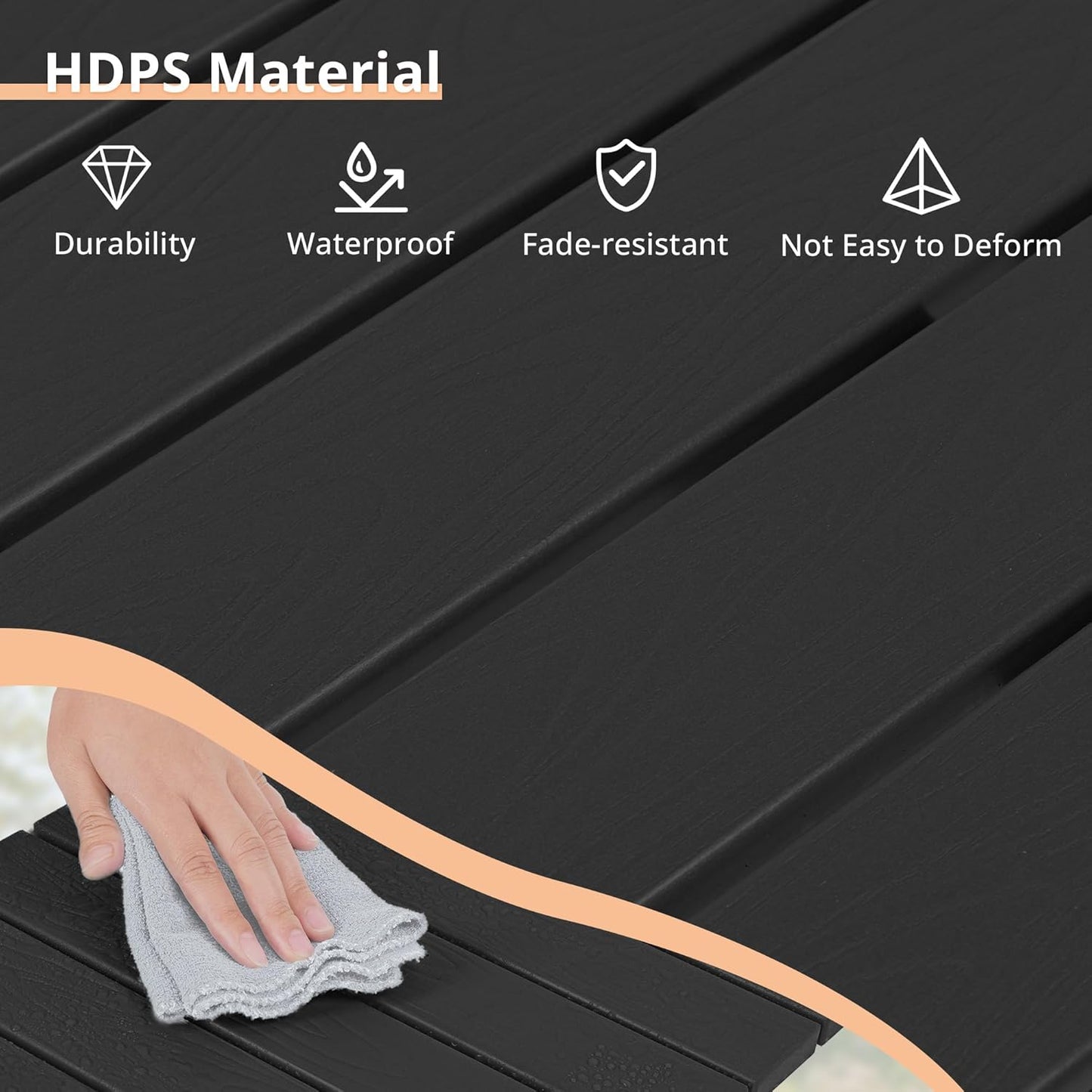 LUE BONA 27 inch Folding Side Table, HDPS Outside End Table for Patio, Porch, Deck, Pool, Weather Resistant, Black