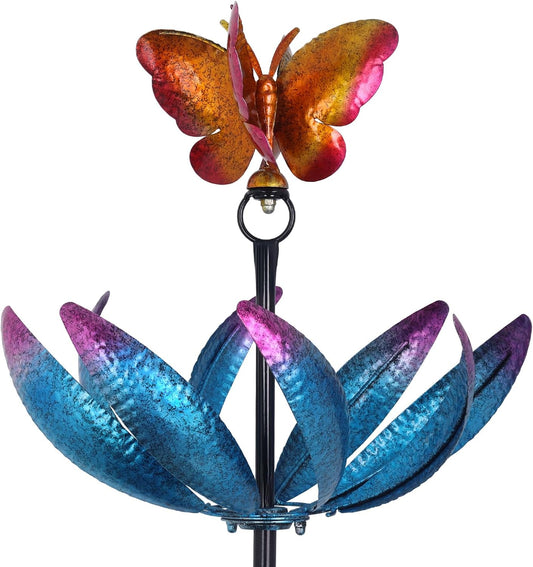hogardeck Large Wind Spinners Outdoor, 77.6" Metal Butterfly Tulip Wind Spinner with Heavy-Duty Stakes, Multi-Color 360° Rotating Wind Sculptures Kinetic Yard Art for Home Garden Lawn Patio Decor